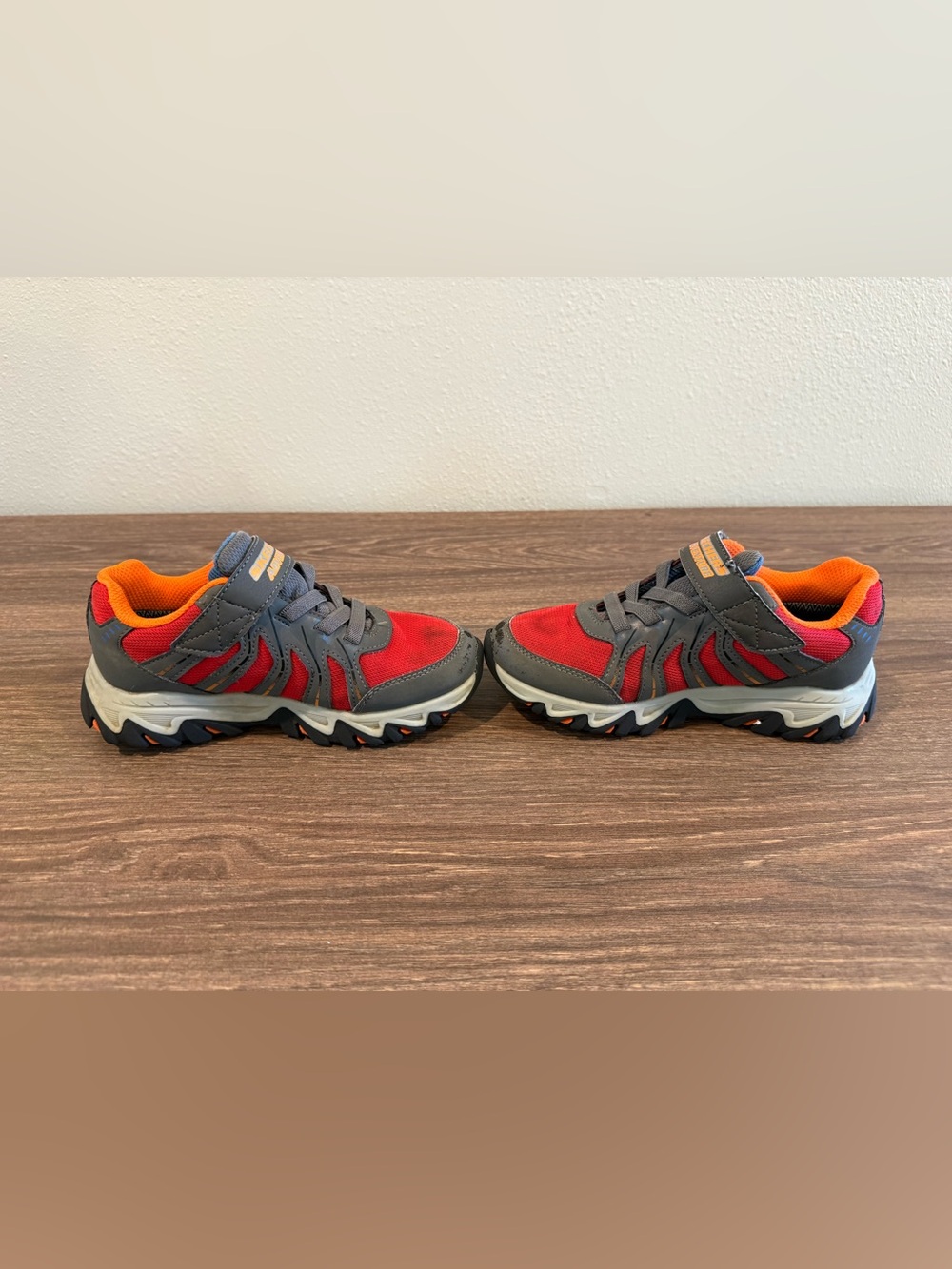 Skechers Kids Red and Gray Sneakers with Orange Accents